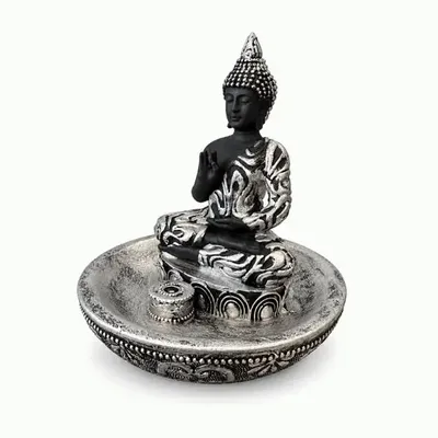 Senteurs - Porte-Encens Bouddha Abhaya Argenté en Résine 10 cm - ARABESK