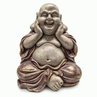 Decorative objects - Buddha Statue Laughing Patinated Mauve and Gold in Resin 26 cm - ARABESK