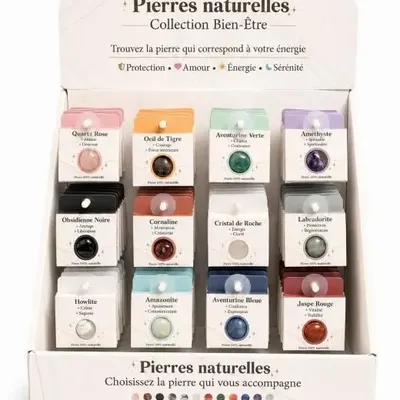 Cosmétiques - Présentoir de Pierres Roulées Naturelles – 72 Pierres - ARABESK
