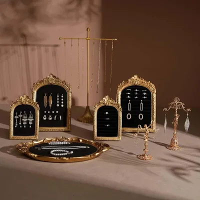 Decorative objects - Rococo Gold Jewelry Display Set with Vegan Suede - WHISPERING WOODS