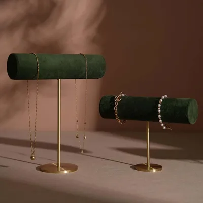 Objets de décoration - Présentoir à barre en T en laiton massif et suédine végane - WHISPERING WOODS