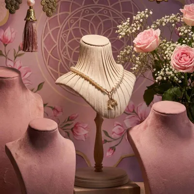 Objets de décoration - Buste pour colliers Plissé en suédine végane sur pied en hêtre - WHISPERING WOODS