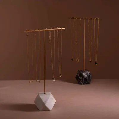 Decorative objects - Marble and Brass T-Bar Jewelry Stand - WHISPERING WOODS