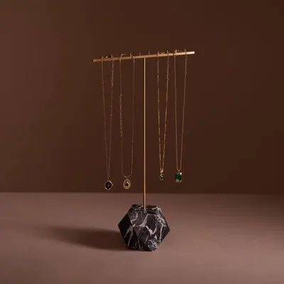 Decorative objects - Marble and Brass T-Bar Jewelry Stand - WHISPERING WOODS