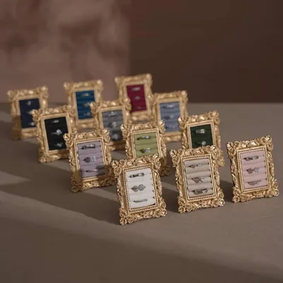 Decorative objects - Rococo Rectangular Ring Display Frame with Brass Stand - WHISPERING WOODS