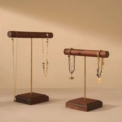 Decorative objects - Solid Walnut Necklace and Bracelet Stand with Brass Rod - WHISPERING WOODS