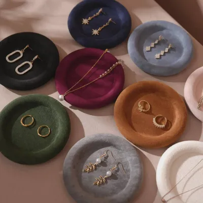Trays - Round Vegan Suede and Gypsum Jewelry Dish - WHISPERING WOODS