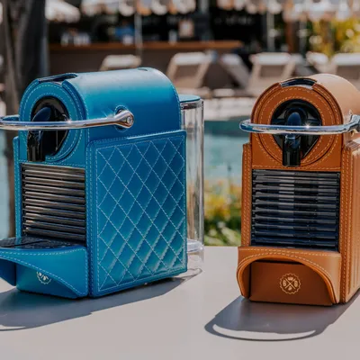 Gifts - GEORGES: LEATHER-COVERED COFFEE MAKER - GORDON & GAIA