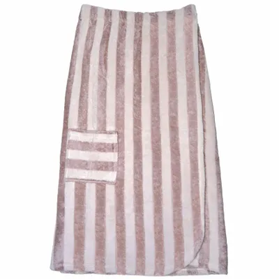 Serviettes de bain - Pareo de bain eponge bambou rayee ecru / galet - POULE HOUSE