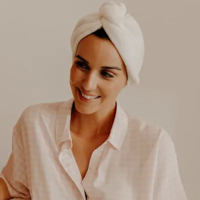 Serviettes de bain - Serviette turban cheveux en eponge bambou - lait - POULE HOUSE