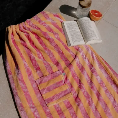 Serviettes de bain - Pareo de bain eponge bambou rayee melon / bonbon - POULE HOUSE