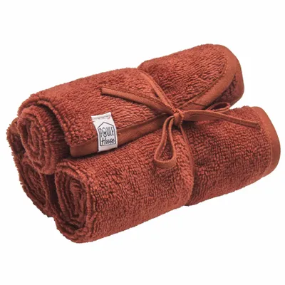 Serviettes de bain - Set 3 serviettes visage 28x28cm eponge bambou - toffee - POULE HOUSE