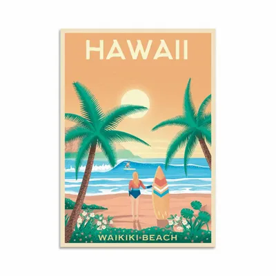 Carterie - Carte d'art - Carte d'art - Hawaii Waikiki beach - Olahoop Travel Art Cards - WALL EDITIONS