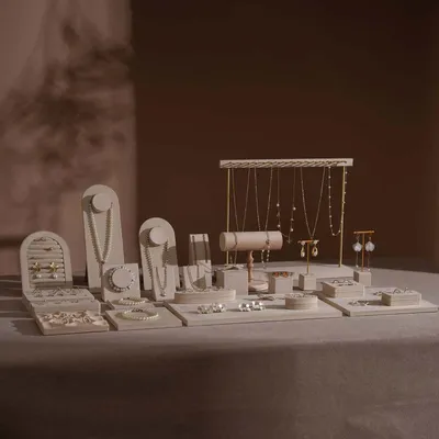 Jewelry - Beige Vegan Suede Layered Counter Jewelry Display Set - WHISPERING WOODS