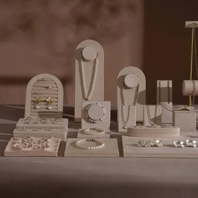Jewelry - Beige Vegan Suede Layered Counter Jewelry Display Set - WHISPERING WOODS