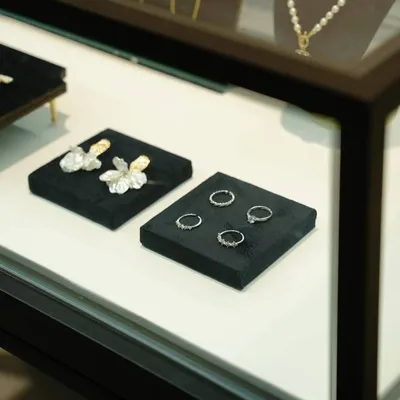 Jewelry - Black Vegan Suede, Wood and Brass Jewelry Display Set - WHISPERING WOODS