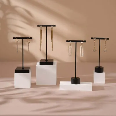 Jewelry - Black T-Bar Earring Holder with Gypsum Base - WHISPERING WOODS