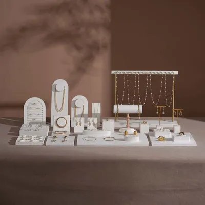 Jewelry - Cream White Layered Counter Jewelry Display Set - WHISPERING WOODS