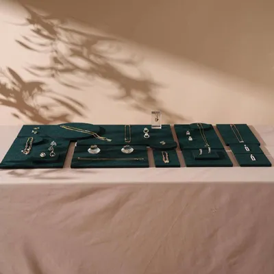 Jewelry - Dark Green Felt Jewelry Display Set with Acrylic Accents - WHISPERING WOODS