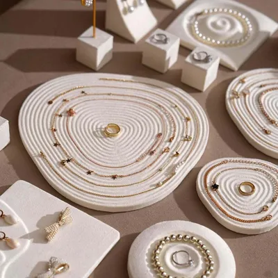 Jewelry - White Vegan Suede Jewelry Display Set with Dishes and Trays - WHISPERING WOODS