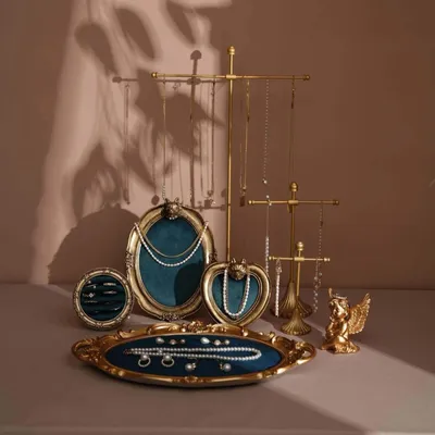 Jewelry - Gold Resin Jewelry Display Set with Green Velvet - WHISPERING WOODS