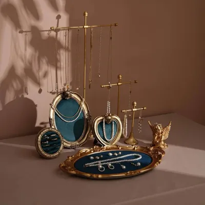 Jewelry - Gold Resin Jewelry Display Set with Green Velvet - WHISPERING WOODS