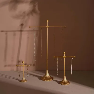 Jewelry - Gold-Tone Metal T-Bar Jewelry Display Stands - WHISPERING WOODS