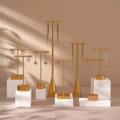 Jewelry - Gold-Tone Earring Stands with Shaped Gypsum Bases - WHISPERING WOODS