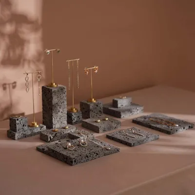 Jewelry - Natural Lava Stone and Brass Jewelry Display Set - WHISPERING WOODS