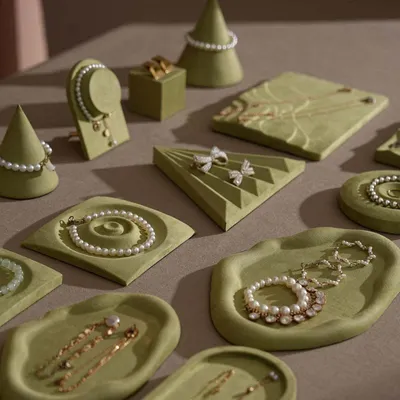Jewelry - Olive Green Vegan Suede and Gypsum Jewelry Display Set - WHISPERING WOODS