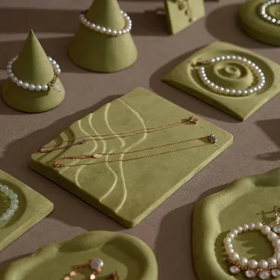 Jewelry - Olive Green Vegan Suede and Gypsum Jewelry Display Set - WHISPERING WOODS