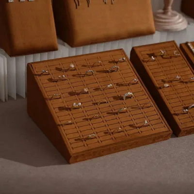 Jewelry - Terrace Sloped Jewelry Display Set in Caramel Vegan Suede - WHISPERING WOODS
