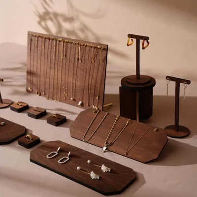 Jewelry - Walnut Veneer Jewelry Display Set with T-Bars - WHISPERING WOODS