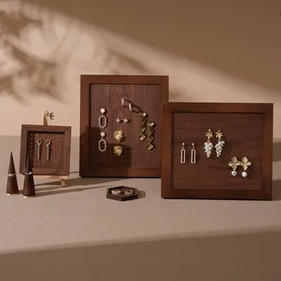 Jewelry - Walnut Veneer and Brass Jewelry Display Set - WHISPERING WOODS
