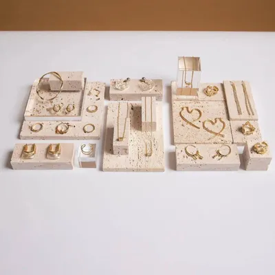 Jewelry - Yellow Travertine, Glass and Acrylic Jewelry Display Set - WHISPERING WOODS