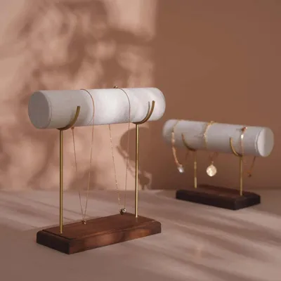 Jewelry - Bracelet Stand with Brass Supports and Walnut Base - WHISPERING WOODS