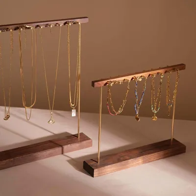 Jewelry - Black Walnut Jewelry Display Stand with Brass Bars - WHISPERING WOODS