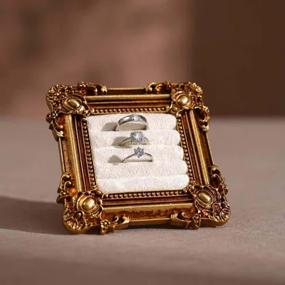 Jewelry - Gold Rococo Square Ring and Earring Display Frame - WHISPERING WOODS