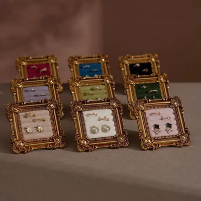 Jewelry - Gold Rococo Square Ring and Earring Display Frame - WHISPERING WOODS