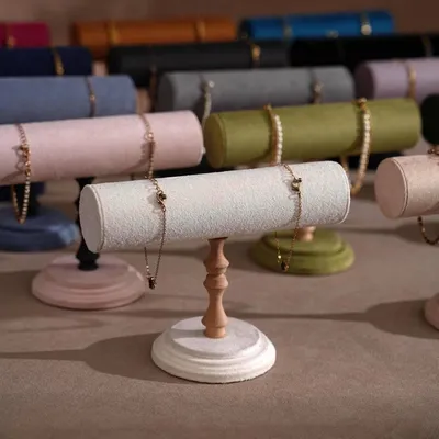 Jewelry - Beech Wood and Vegan Suede T-Bar Jewelry Stand - WHISPERING WOODS