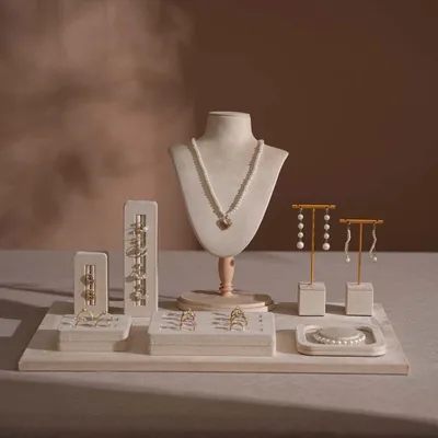 Jewelry - Vignette Vegan Suede Jewelry Display Set with Beech Necklace Bust - WHISPERING WOODS