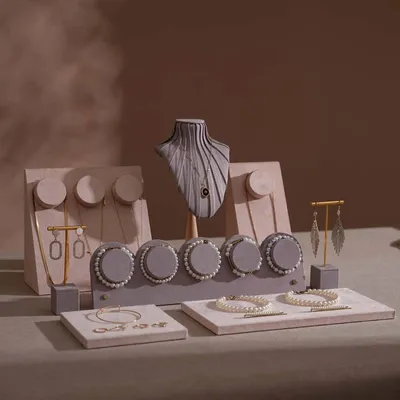 Bijoux - Ensemble de présentoirs en suédine végane rose poudré et lavande - WHISPERING WOODS