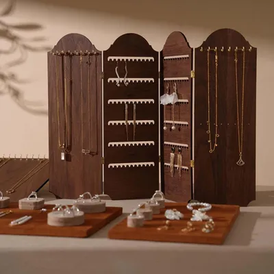 Jewelry - Caramel Vegan Suede and Walnut Veneer Jewelry Display Set - WHISPERING WOODS