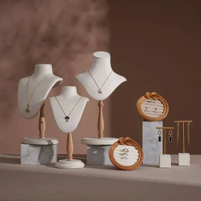 Jewelry - Cream White Vegan Suede and Marble Jewelry Display Set - WHISPERING WOODS