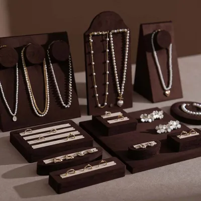 Jewelry - Ensemble Jewelry Display Set in Dark Mocha Vegan Suede - WHISPERING WOODS