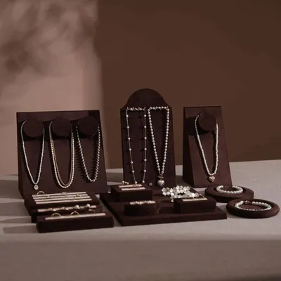Jewelry - Ensemble Jewelry Display Set in Dark Mocha Vegan Suede - WHISPERING WOODS