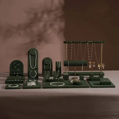 Bijoux - Ensemble de présentoirs à bijoux en suédine végane vert forêt - WHISPERING WOODS