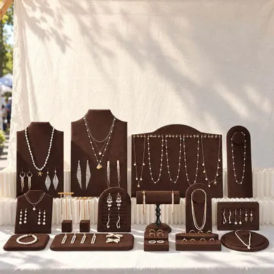 Jewelry - Pavilion Jewelry Display Set in Dark Mocha Vegan Suede - WHISPERING WOODS