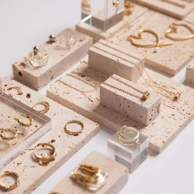 Jewelry - Yellow Travertine, Glass and Acrylic Jewelry Display Set - WHISPERING WOODS