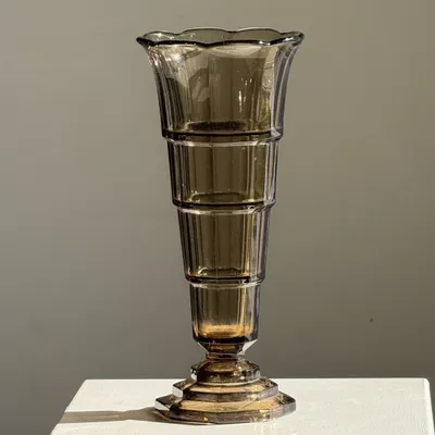 Vases - Art Deco flared vase in smoked molded glass with tiers H30 l13.5 - OFFICE OBJETS
